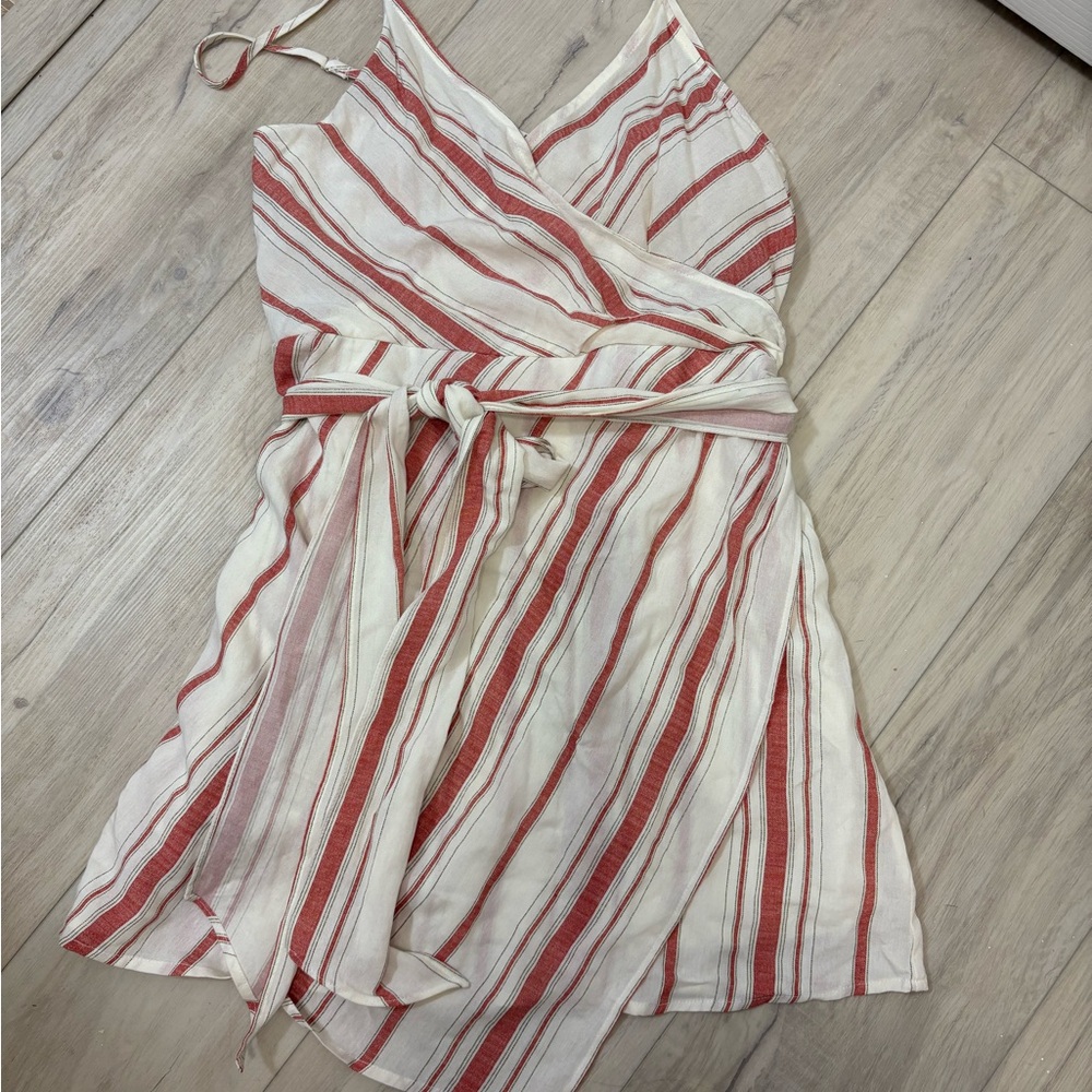 E & M Striped Wrap Dress in Mauve and White